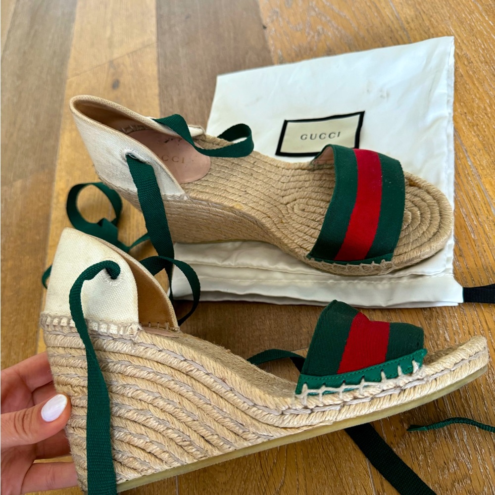 Gucci wedge espadrille sandals